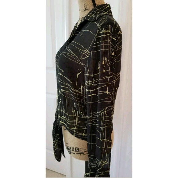 KRAZY LARRY Semi sheer blouse with paint drips,  ruffle cuffs Small - Picture 3 of 8